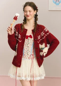Berry Cream Kitty Knit Cardigan