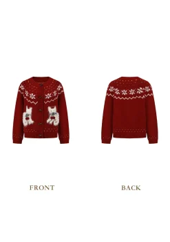 Berry Cream Kitty Knit Cardigan