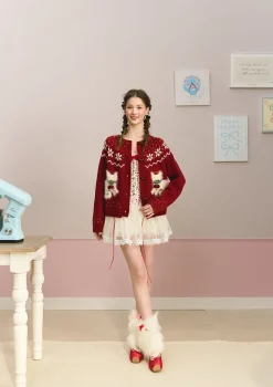 Berry Cream Kitty Knit Cardigan