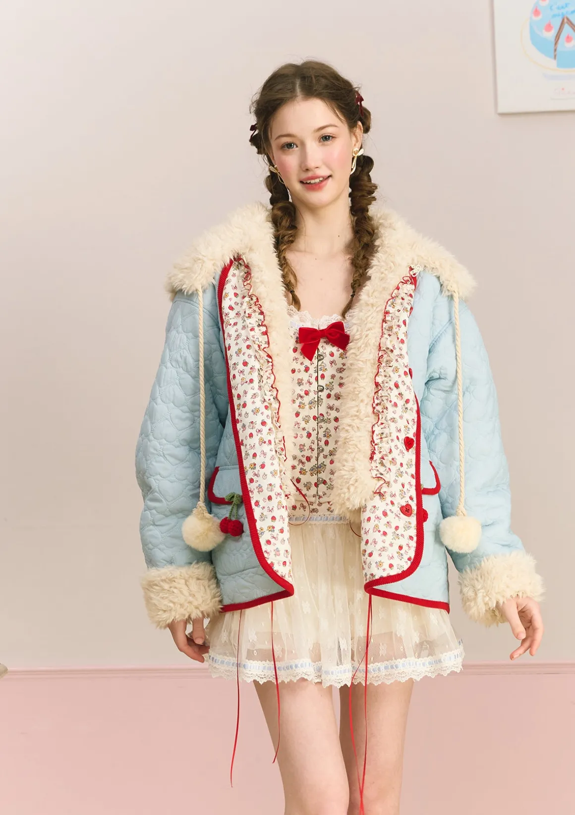 Berry Katie Rabbit Plush Coat