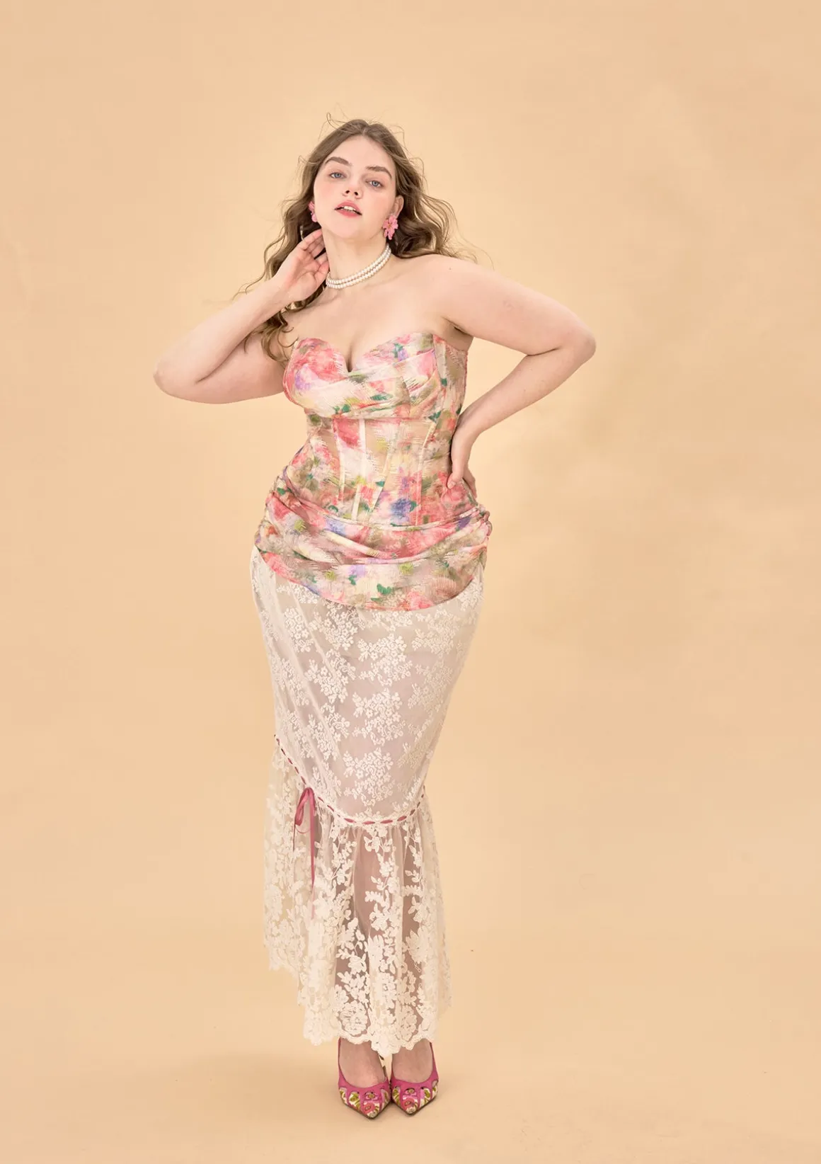 Curve & Plus Floral Mirror Corset