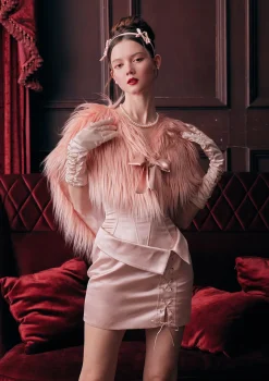 Peach Heart Cupid Faux Fur Coat