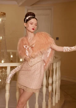 Peach Heart Cupid Faux Fur Coat